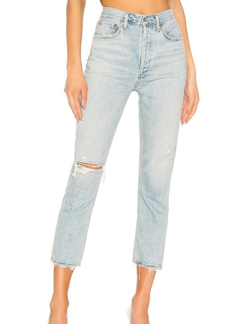 AGOLDE Riley High Rise Straight Crop Jeans Distressed Light Wash Size 27